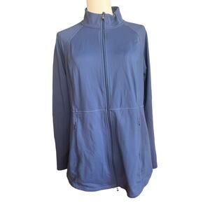 J Jill‎ Fit Out And About Shirt Tail Jacket Women Sz Small Blue Long Sleeves